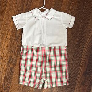 Boys Holiday Plaid Button-On Shorts Set